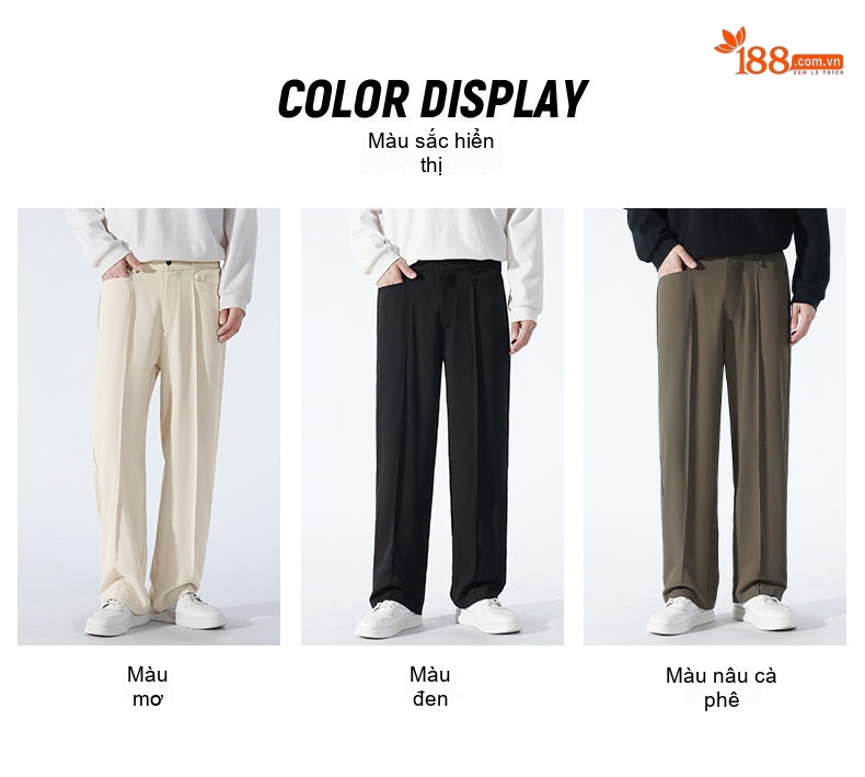 Quần Tây Nam Ống Đứng Dáng Rộng Phong Cách Casual Màu Đen, Kem, Nâu chi tiết 6
