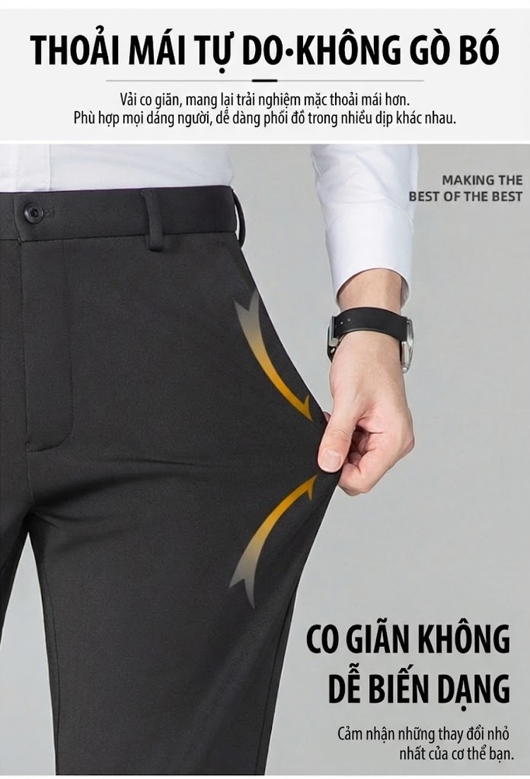 Quần Tây Nam Ống Đứng Lót Lông Cừu Dày Dặn Chống Nhăn Màu Đen, Xanh Navy chi tiết 11