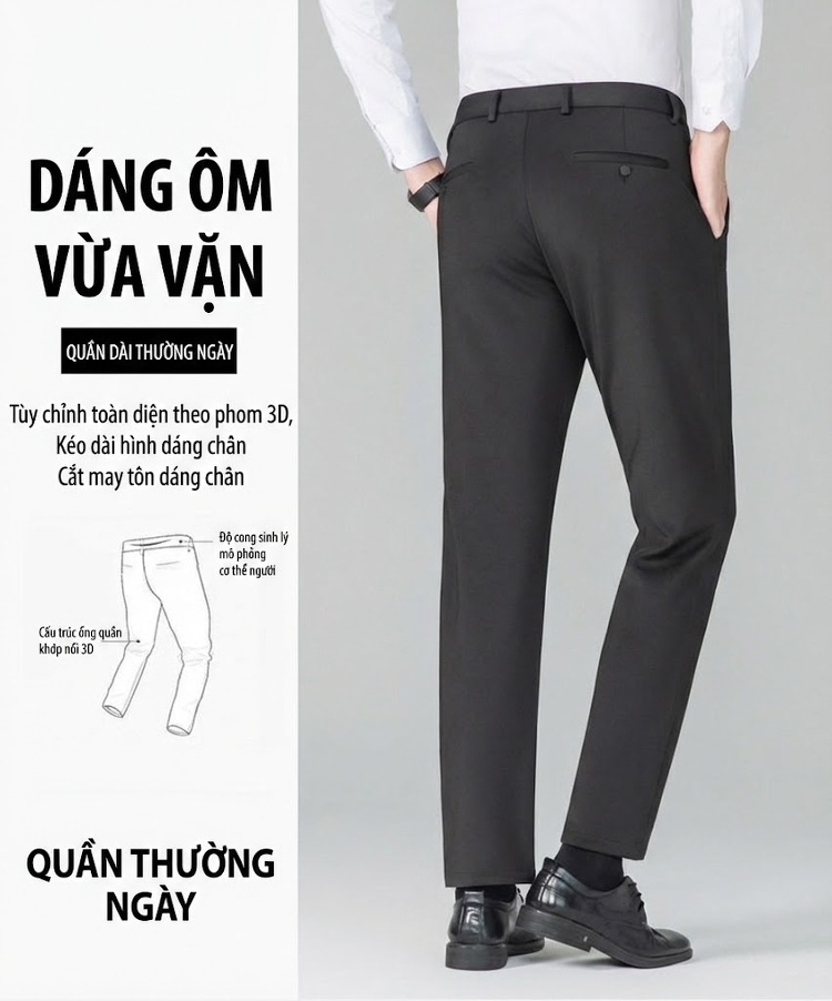 Quần Tây Nam Ống Đứng Lót Lông Cừu Dày Dặn Chống Nhăn Màu Đen, Xanh Navy chi tiết 12