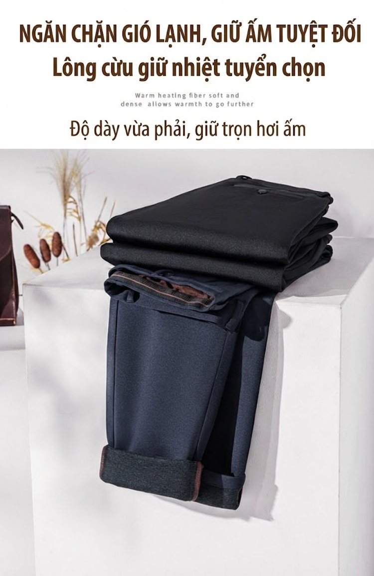 Quần Tây Nam Ống Đứng Lót Lông Cừu Dày Dặn Chống Nhăn Màu Đen, Xanh Navy chi tiết 2