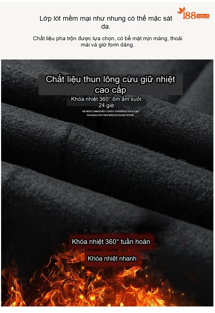 Quần Tây Nam Ống Đứng Lót Lông Cừu Giữ Ấm Chống Nhăn Màu Đen, Xám chi tiết 7