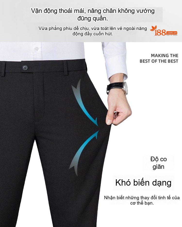 Quần Tây Nam Ống Đứng Lót Lông Cừu Giữ Ấm Chống Nhăn Màu Đen, Xám chi tiết 8