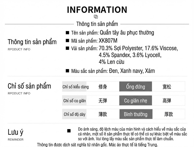 Quần Tây Nam Ống Đứng Lưng Thun Chất liệu Lụa Lyocell Màu Đen, Xám chi tiết 13