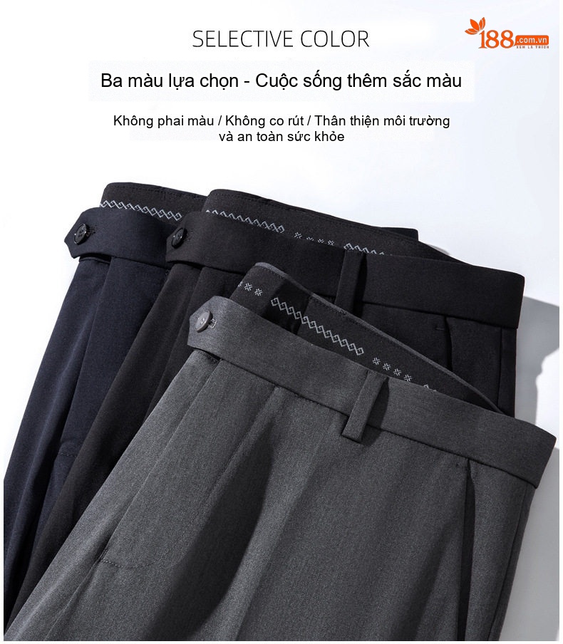Quần Tây Nam Ống Đứng Lưng Thun Chất liệu Lụa Lyocell Màu Đen, Xám chi tiết 4
