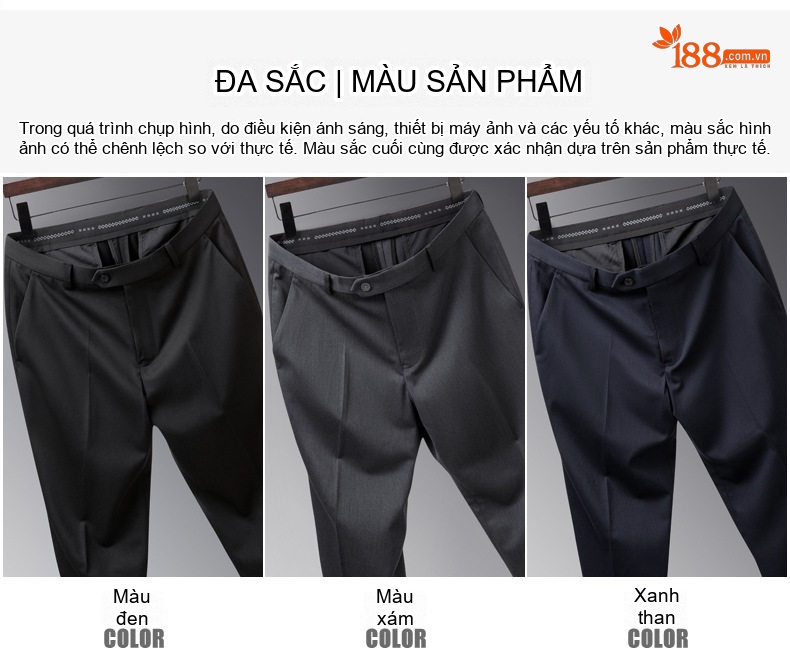 Quần Tây Nam Ống Đứng Lưng Thun Chất liệu Lụa Lyocell Màu Đen, Xám chi tiết 15