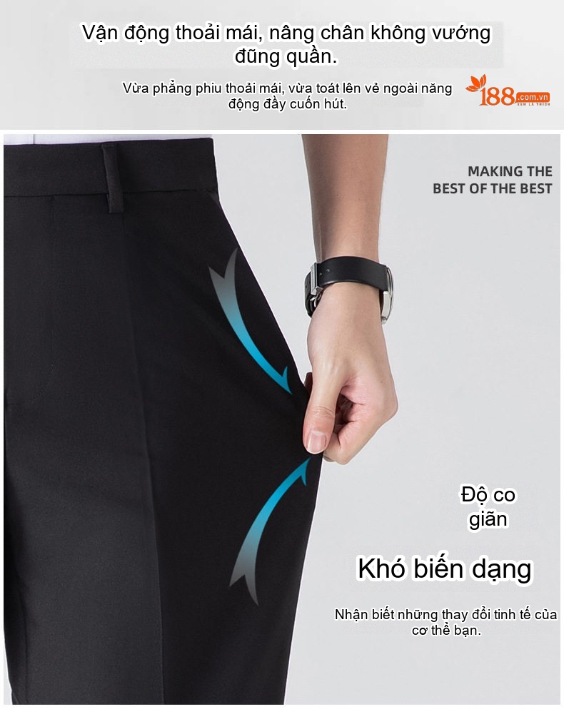 Quần Tây Nam Ống Đứng Lưng Thun Chất liệu Lụa Lyocell Màu Đen, Xám chi tiết 9