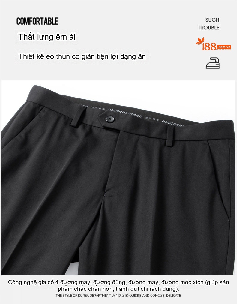 Quần Tây Nam Ống Đứng Lưng Thun Chất liệu Lụa Lyocell Màu Đen, Xám chi tiết 10