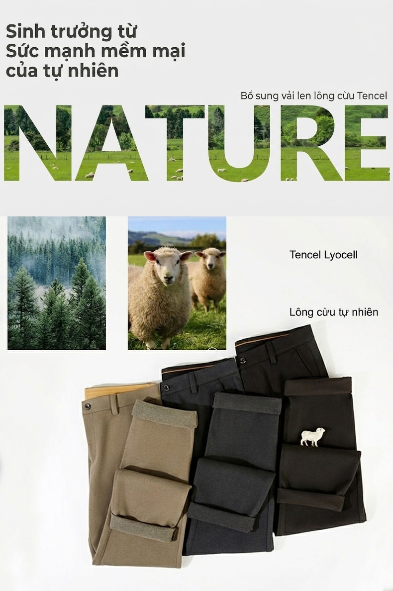 Quần Tây Nam Ống Đứng Wool Cao Cấp Dáng Rộng Chống Nhăn Màu Đen, Xám, Nâu chi tiết 2