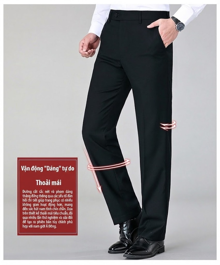 Quần Tây Nam Ống Đứng Wool Chống Nhăn Cao Cấp Màu Đen, Xanh Navy, Xám chi tiết 11