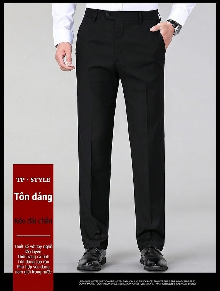 Quần Tây Nam Ống Đứng Wool Chống Nhăn Cao Cấp Màu Đen, Xanh Navy, Xám chi tiết 30