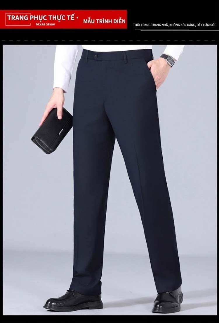 Quần Tây Nam Ống Đứng Wool Chống Nhăn Cao Cấp Màu Đen, Xanh Navy, Xám chi tiết 44
