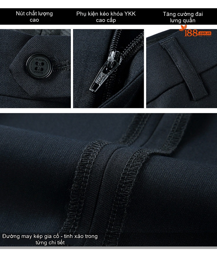 Quần Tây Nam Ống Đứng Wool Chống Nhăn Cao Cấp Màu Đen, Xanh Navy, Xám chi tiết 16