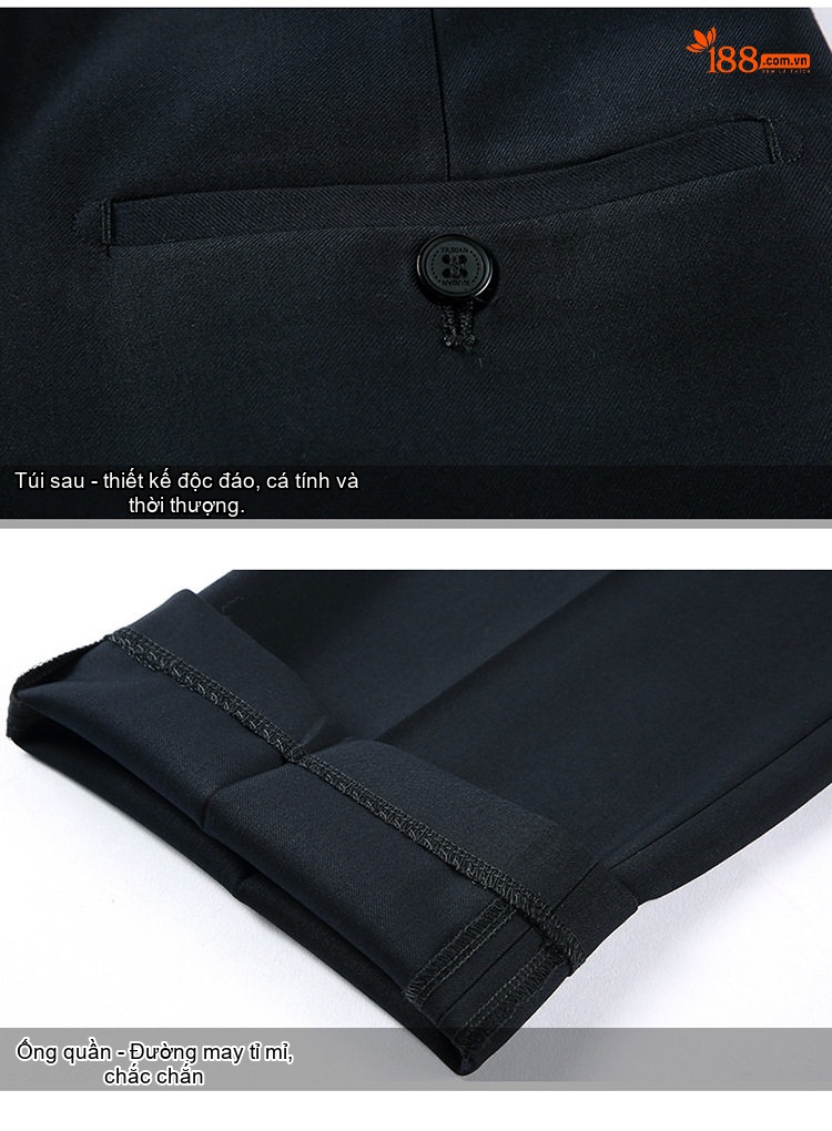Quần Tây Nam Ống Đứng Wool Chống Nhăn Cao Cấp Màu Đen, Xanh Navy, Xám chi tiết 17