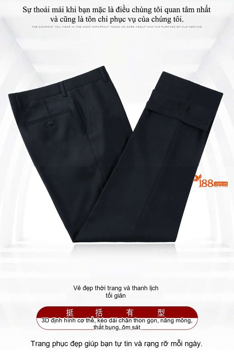 Quần Tây Nam Ống Đứng Wool Chống Nhăn Cao Cấp Màu Đen, Xanh Navy, Xám chi tiết 5