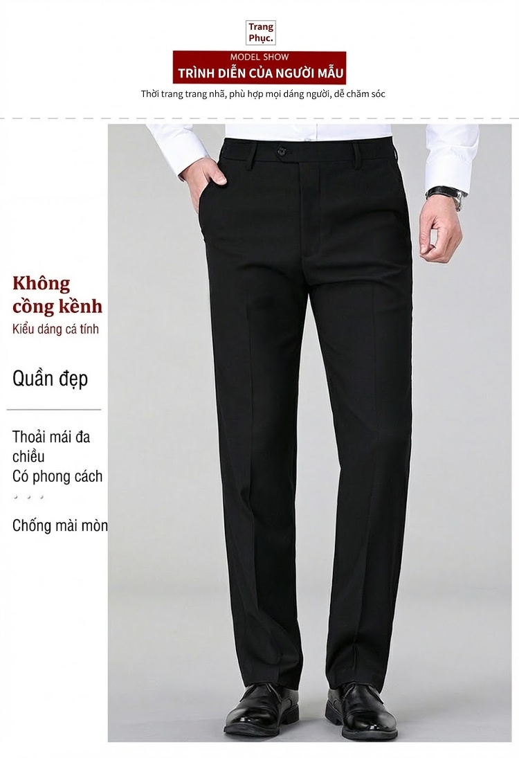 Quần Tây Nam Ống Đứng Wool Chống Nhăn Cao Cấp Màu Đen, Xanh Navy, Xám chi tiết 18