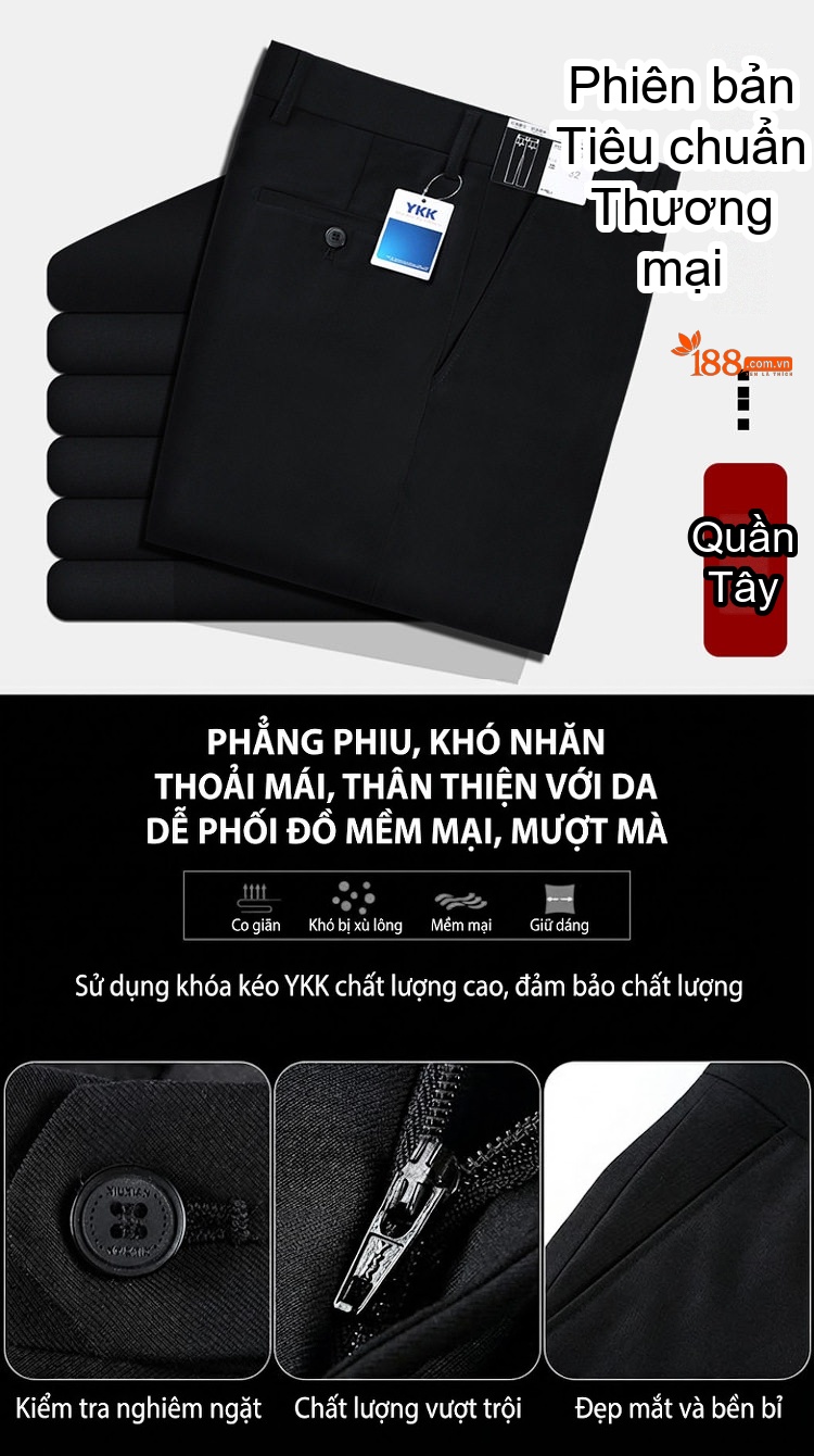 Quần Tây Nam Ống Đứng Wool Chống Nhăn Cao Cấp Màu Đen, Xanh Navy, Xám chi tiết 19