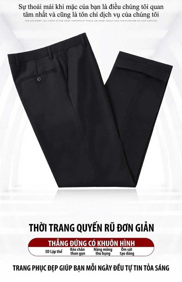 Quần Tây Nam Ống Đứng Wool Chống Nhăn Cao Cấp Màu Đen, Xanh Navy, Xám chi tiết 21