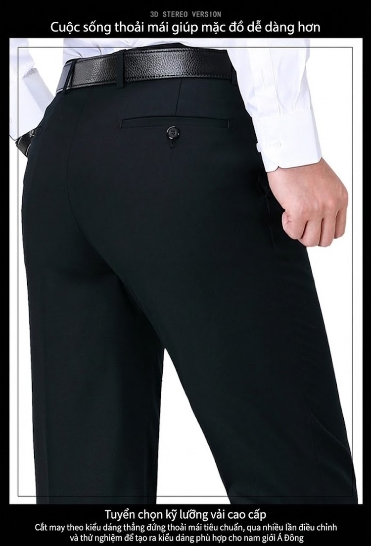 Quần Tây Nam Ống Đứng Wool Chống Nhăn Cao Cấp Màu Đen, Xanh Navy, Xám chi tiết 6