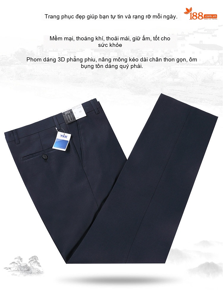 Quần Tây Nam Ống Đứng Wool Chống Nhăn Cao Cấp Màu Đen, Xanh Navy, Xám chi tiết 40