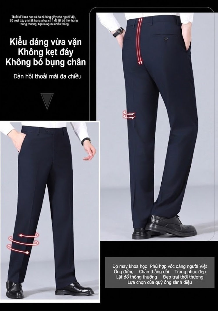 Quần Tây Nam Ống Đứng Wool Chống Nhăn Cao Cấp Màu Đen, Xanh Navy, Xám chi tiết 41