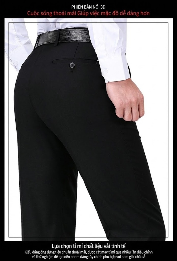 Quần Tây Nam Ống Đứng Wool Chống Nhăn Cao Cấp Màu Đen, Xanh Navy, Xám chi tiết 22