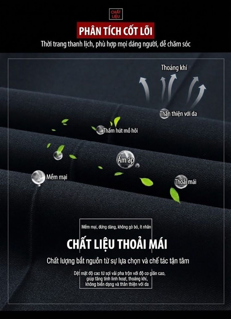 Quần Tây Nam Ống Đứng Wool Chống Nhăn Cao Cấp Màu Đen, Xanh Navy, Xám chi tiết 7