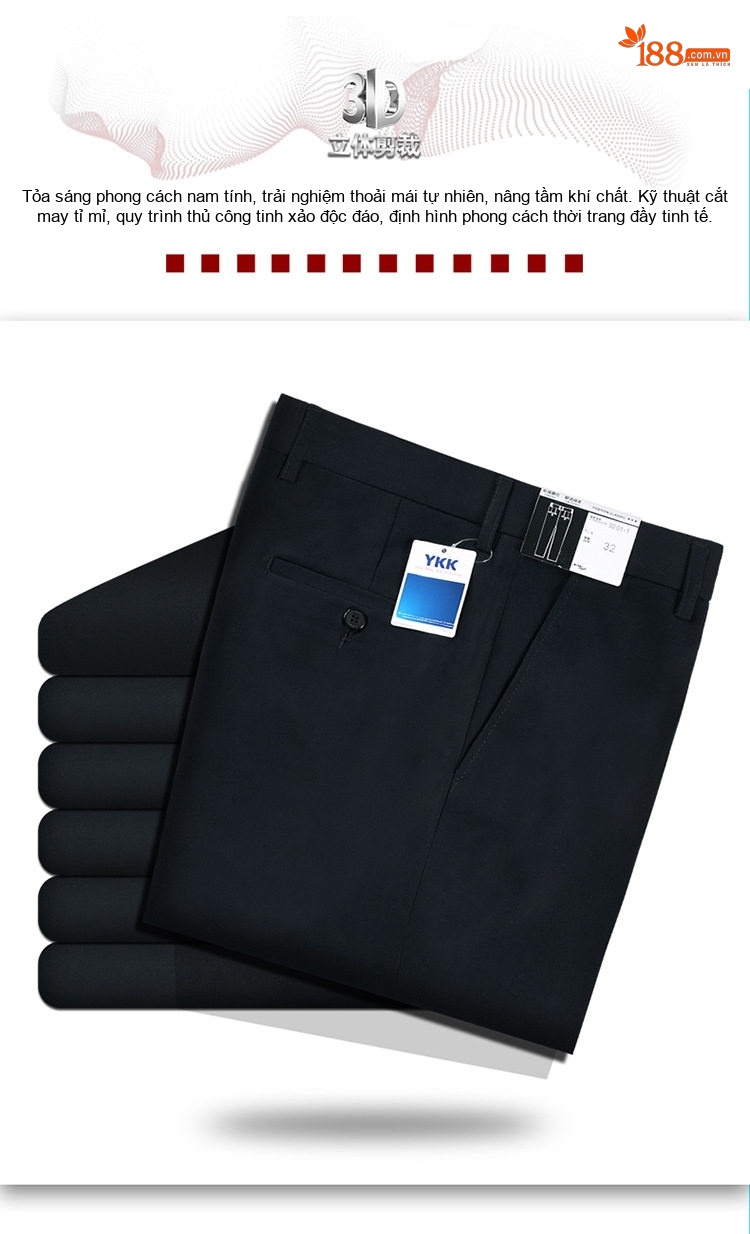 Quần Tây Nam Ống Đứng Wool Chống Nhăn Cao Cấp Màu Đen, Xanh Navy, Xám chi tiết 9