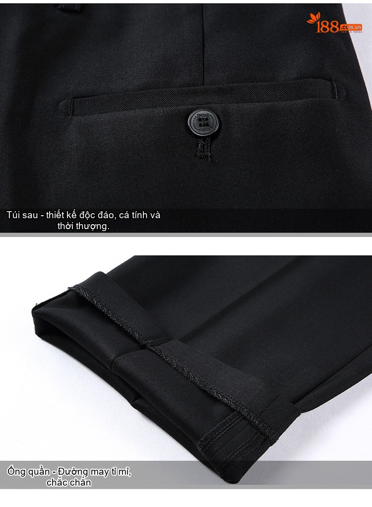 Quần Tây Nam Ống Đứng Wool Chống Nhăn Cao Cấp Màu Đen, Xanh Navy, Xám chi tiết 26