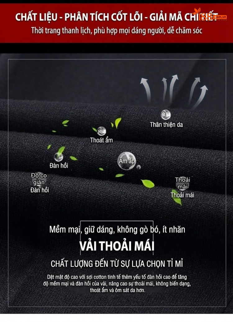 Quần Tây Nam Ống Đứng Vải Lông Cừu Dáng Suông Chống Nhăn Màu Đen chi tiết 10