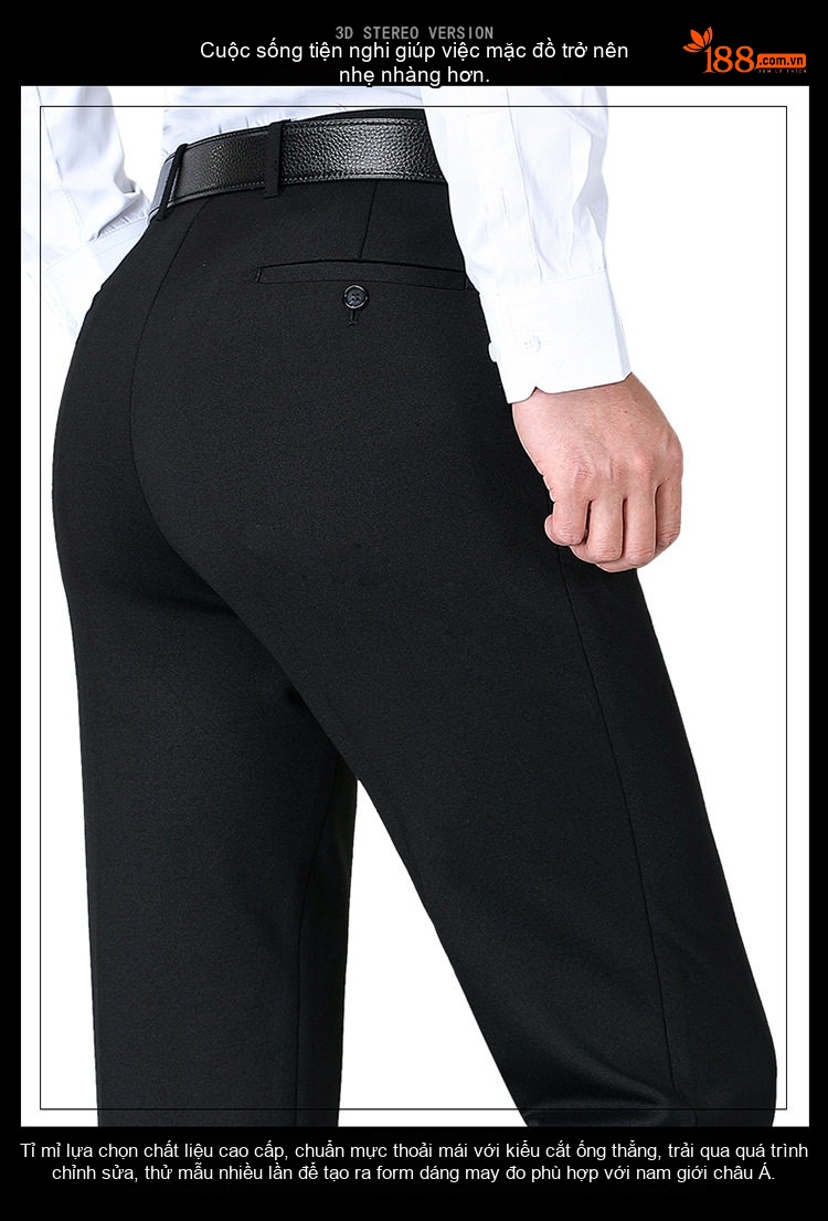 Quần Tây Nam Ống Đứng Vải Lông Cừu Dáng Suông Chống Nhăn Màu Đen chi tiết 7