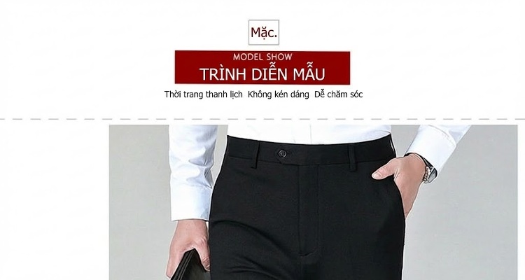 Quần Tây Nam Ống Đứng Vải Lông Cừu Dáng Suông Chống Nhăn Màu Đen chi tiết 15
