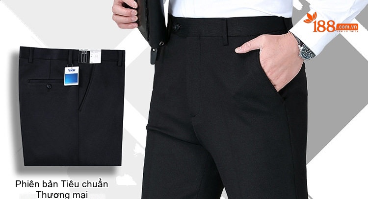 Quần Tây Nam Ống Đứng Vải Lông Cừu Dáng Suông Chống Nhăn Màu Đen chi tiết 3