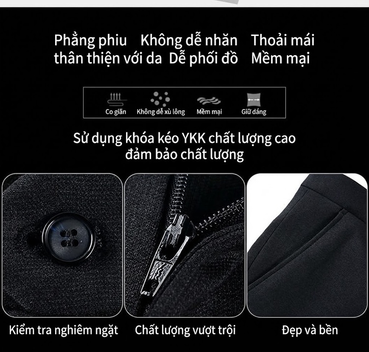 Quần Tây Nam Ống Đứng Vải Lông Cừu Dáng Suông Chống Nhăn Màu Đen chi tiết 2