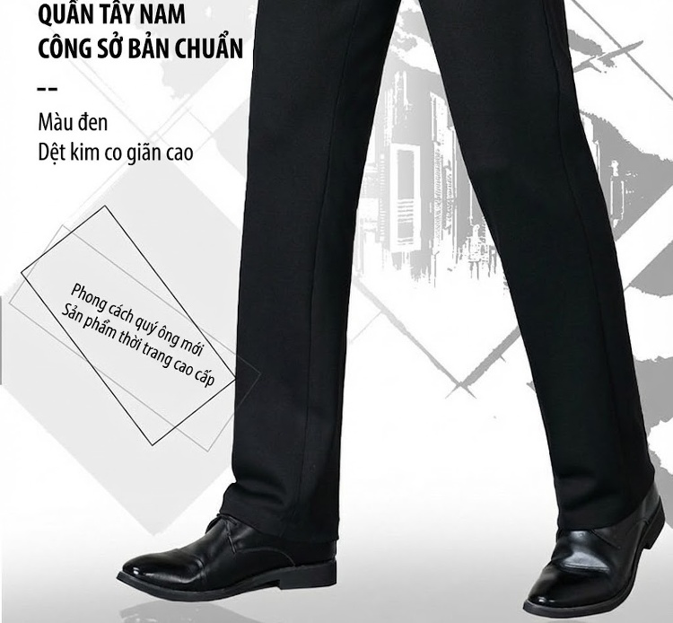 Quần Tây Nam Ống Đứng Vải Lông Cừu Dáng Suông Chống Nhăn Màu Đen chi tiết 4