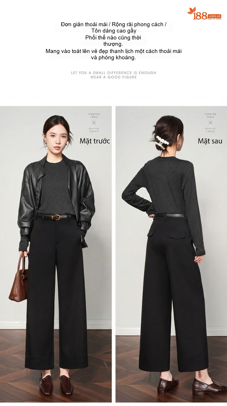 Quần Tây Nữ Ống Rộng Lửng Chất Liệu Lông Cừu Thiết Kế Cạp Cao Tôn Dáng Màu Đen, Xám, Trắng chi tiết 5