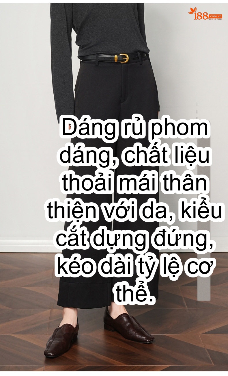 Quần Tây Nữ Ống Rộng Lửng Chất Liệu Lông Cừu Thiết Kế Cạp Cao Tôn Dáng Màu Đen, Xám, Trắng chi tiết 7
