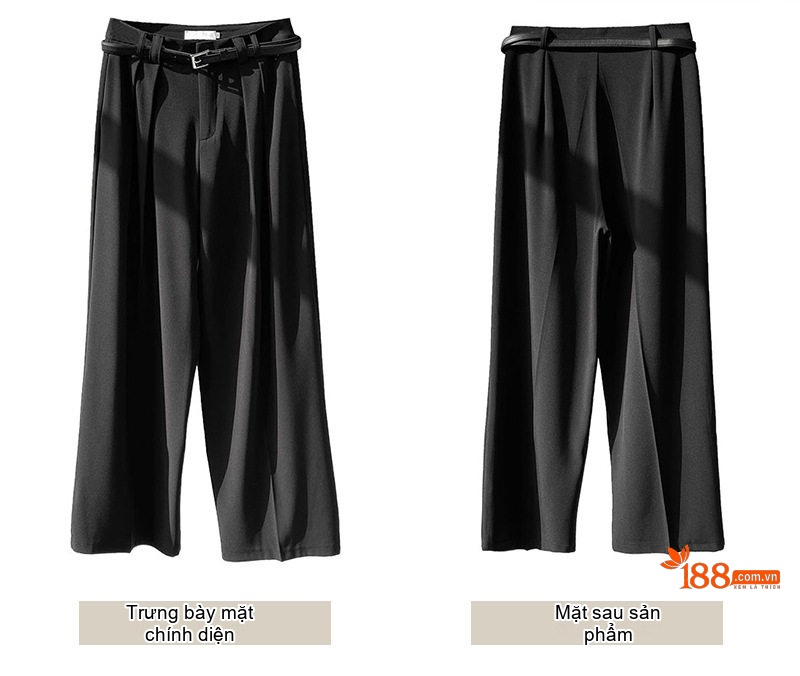 Quần Tây Ống Rộng Nữ Lưng Cao Dáng Suông Màu Đen, Trắng chi tiết 6