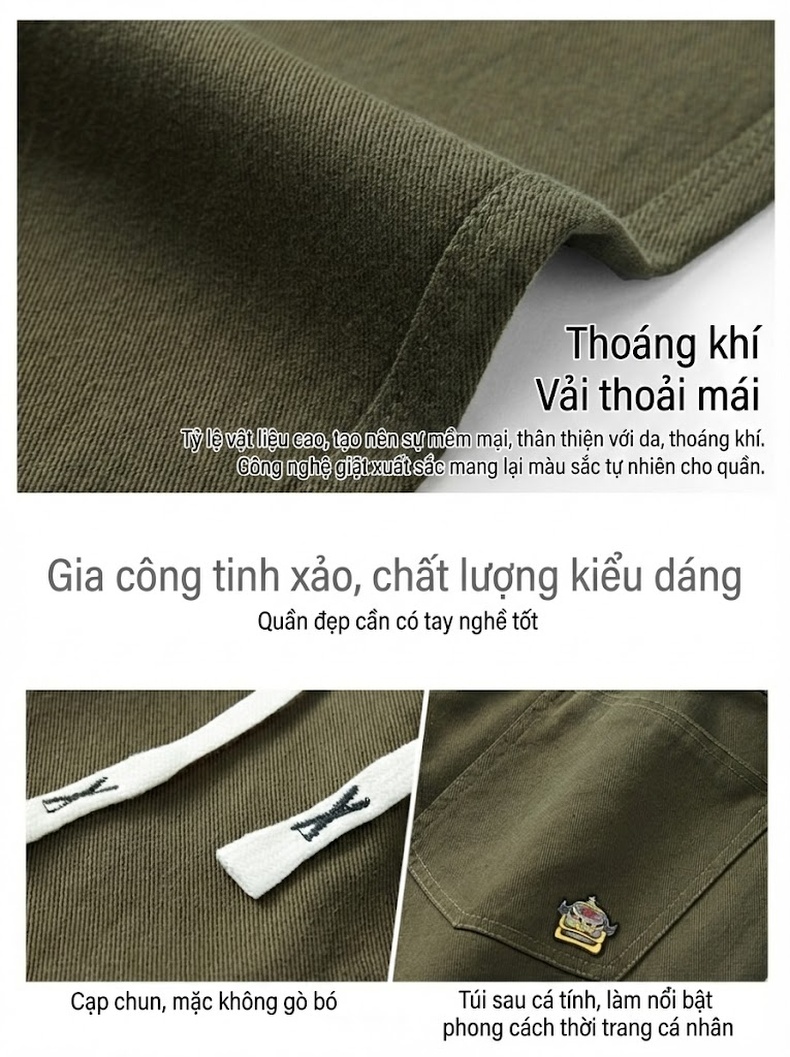 Quần dài nam ống suông thể thao cotton thoáng khí dáng rộng chi tiết 2