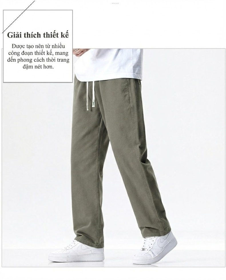 Quần dài nam ống suông thể thao cotton thoáng khí dáng rộng chi tiết 3