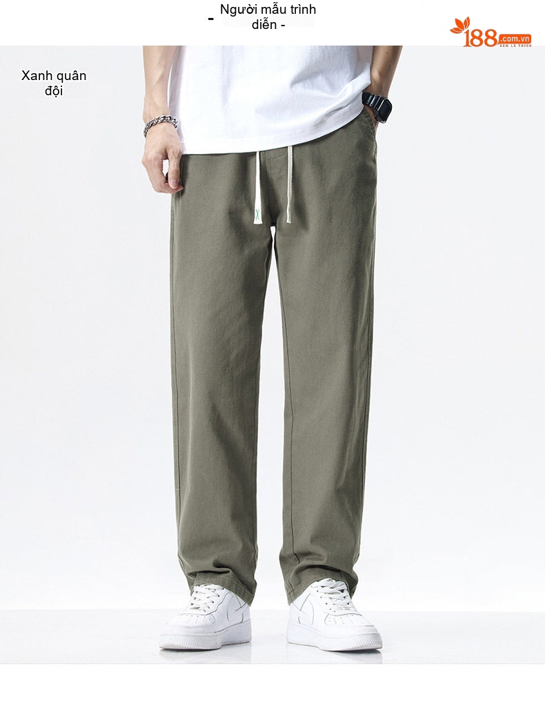 Quần dài nam ống suông thể thao cotton thoáng khí dáng rộng chi tiết 6