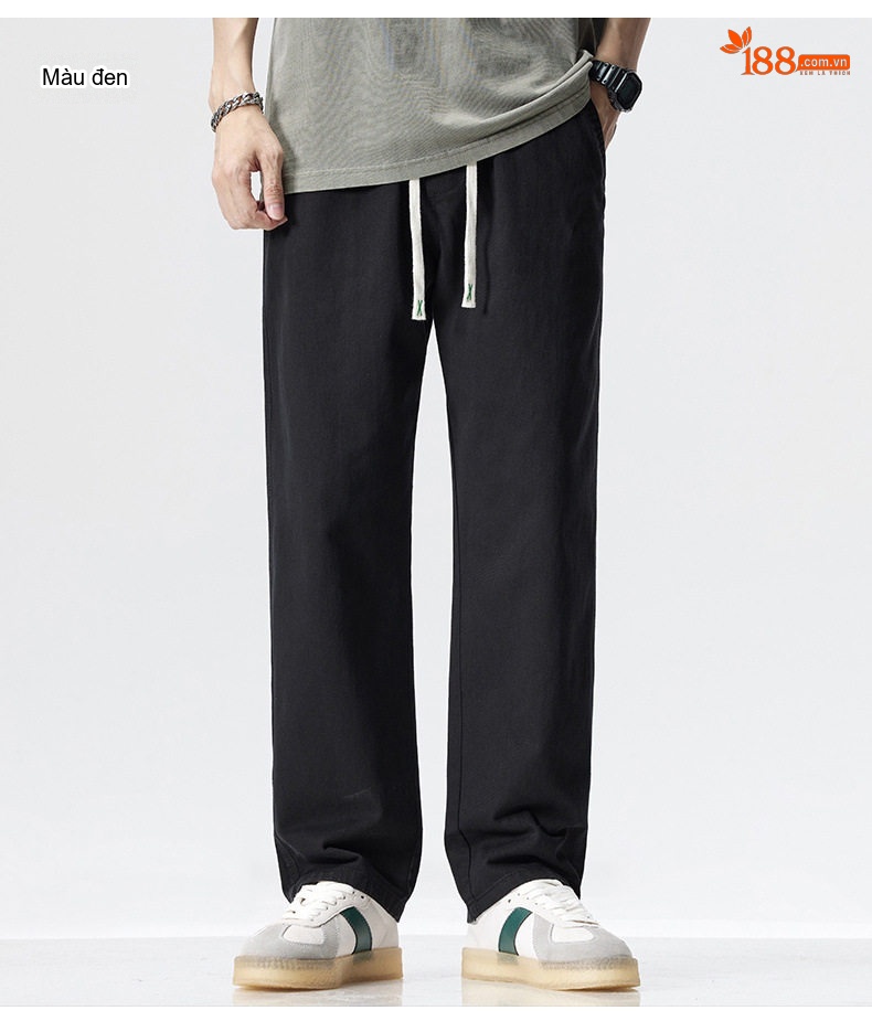 Quần dài nam ống suông thể thao cotton thoáng khí dáng rộng chi tiết 15