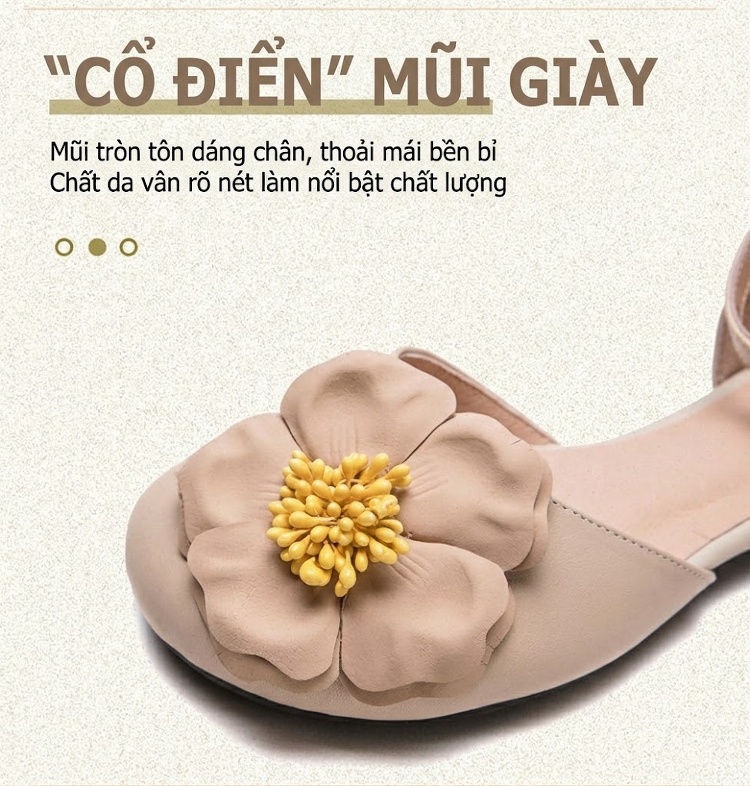 Dép Sandal Nữ Bít Mũi Quai Cài Hoa Nổi Đế Cao 3cm - 4cm Màu Kem, Xanh chi tiết 4