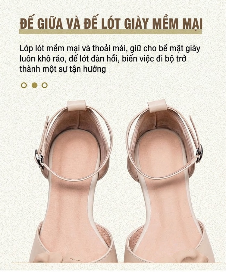 Dép Sandal Nữ Bít Mũi Quai Cài Hoa Nổi Đế Cao 3cm - 4cm Màu Kem, Xanh chi tiết 6