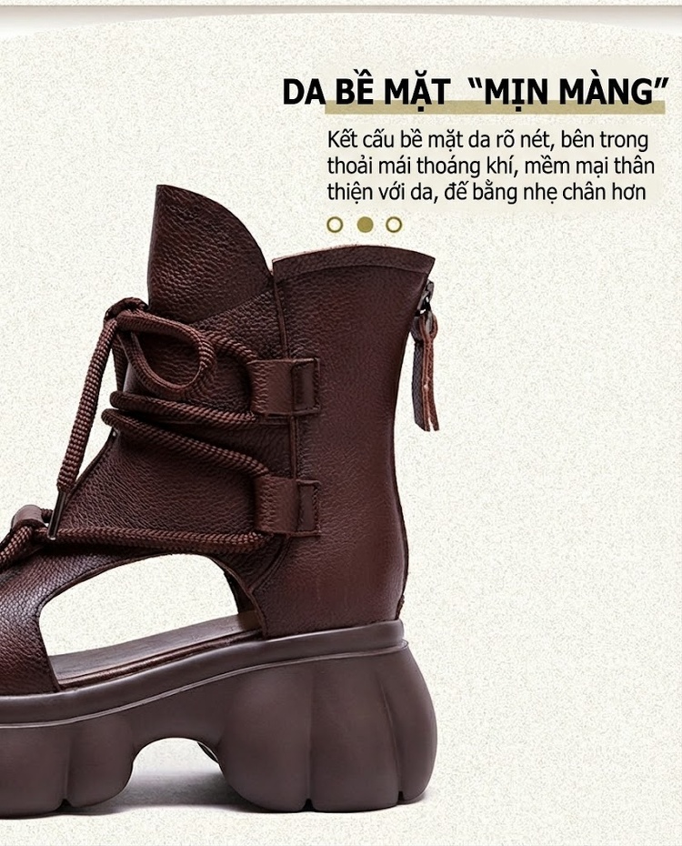 Dép Sandal Nữ Hở Mũi Cổ Cao Đế Dày Đế Cao 4cm - 5cm Màu Đen, Kem, Nâu chi tiết 3