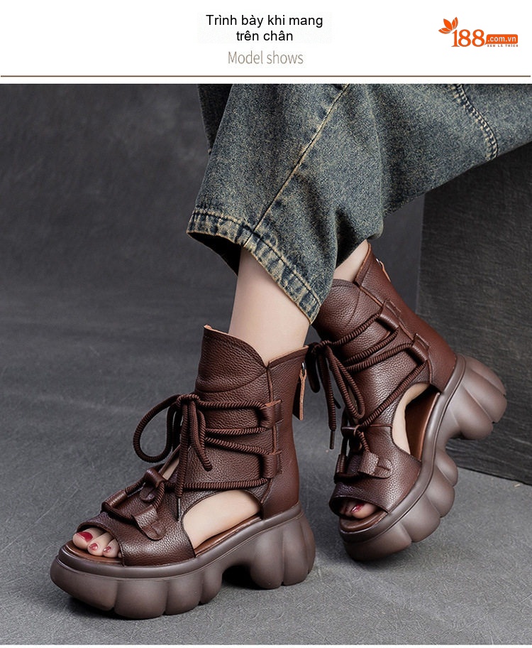 Dép Sandal Nữ Hở Mũi Cổ Cao Đế Dày Đế Cao 4cm - 5cm Màu Đen, Kem, Nâu chi tiết 8