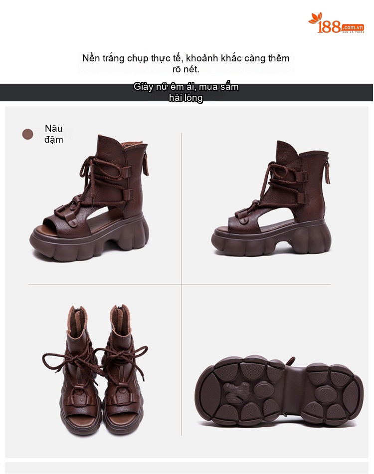 Dép Sandal Nữ Hở Mũi Cổ Cao Đế Dày Đế Cao 4cm - 5cm Màu Đen, Kem, Nâu chi tiết 17