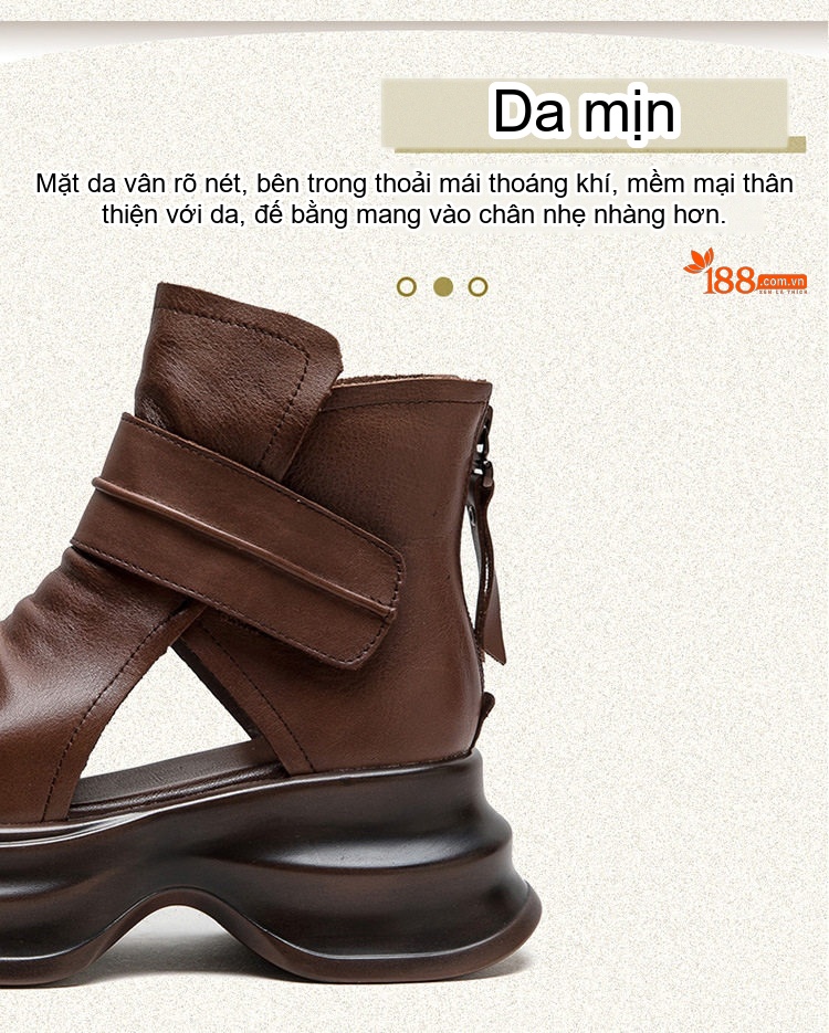 Dép Sandal Nữ Hở Ngón Bốt Cổ Ngắn Đế Cao 5cm - 6cm Màu Đen, Nâu chi tiết 2