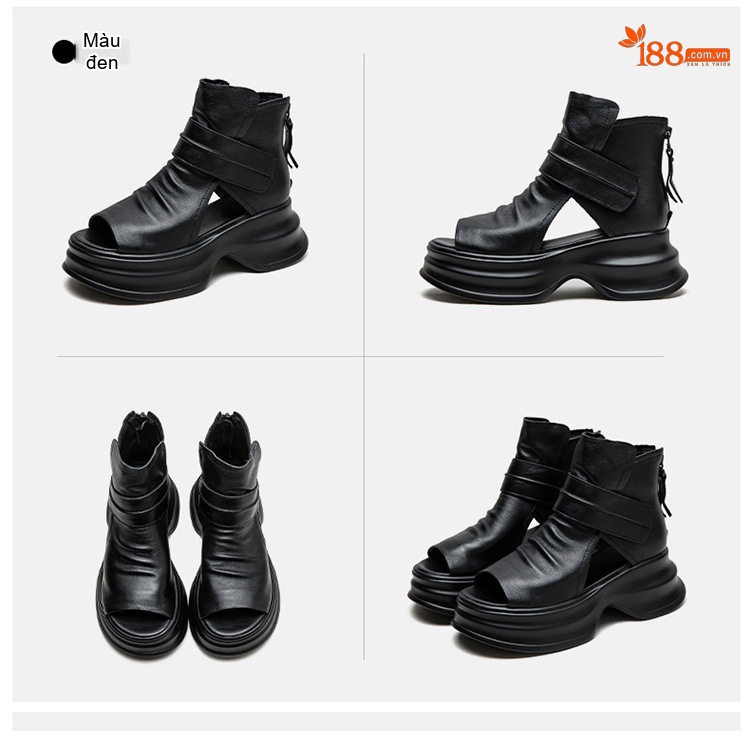 Dép Sandal Nữ Hở Ngón Bốt Cổ Ngắn Đế Cao 5cm - 6cm Màu Đen, Nâu chi tiết 17