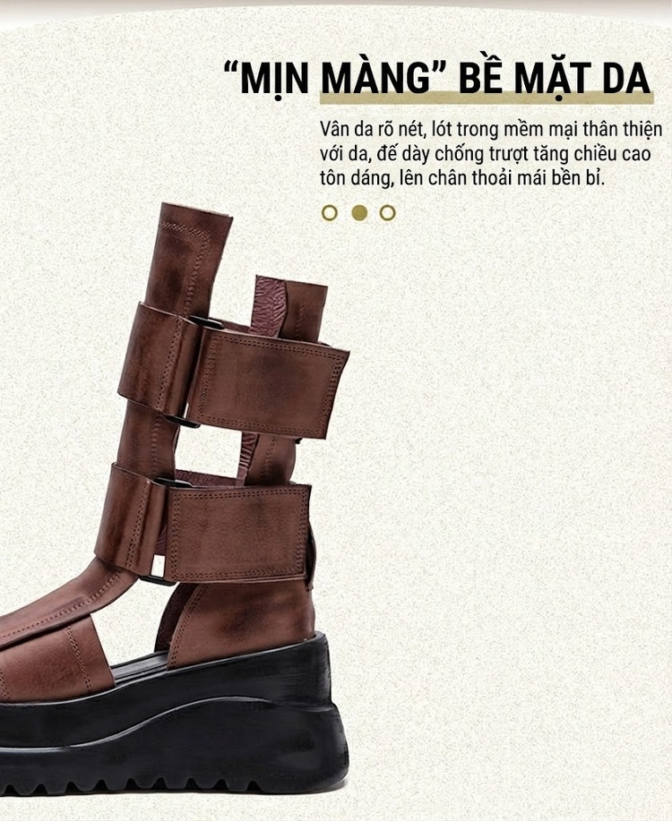 Dép Sandal Nữ Chiến Binh Quai Dán Đế Cao 5cm - 6cm Màu Đen, Nâu chi tiết 2
