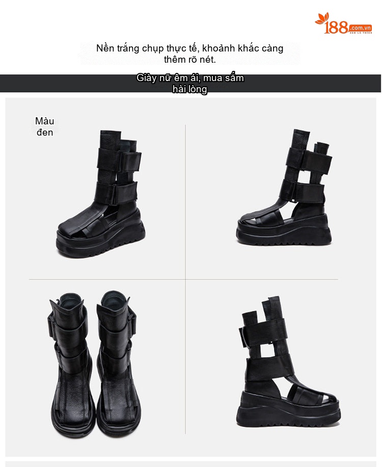 Dép Sandal Nữ Chiến Binh Quai Dán Đế Cao 5cm - 6cm Màu Đen, Nâu chi tiết 15